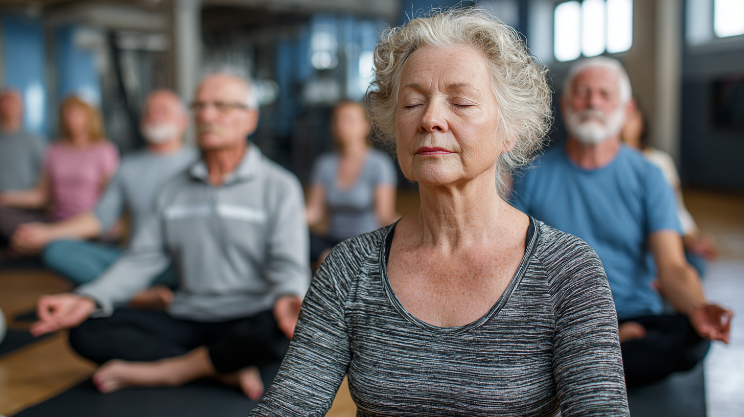 Group of seniors enjoying yoga together